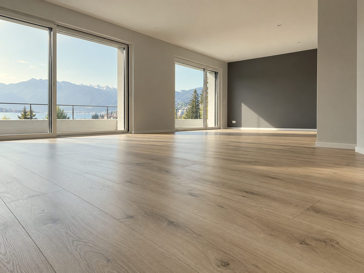 Heller Dielenboden in einer Wohnung mit Seesicht